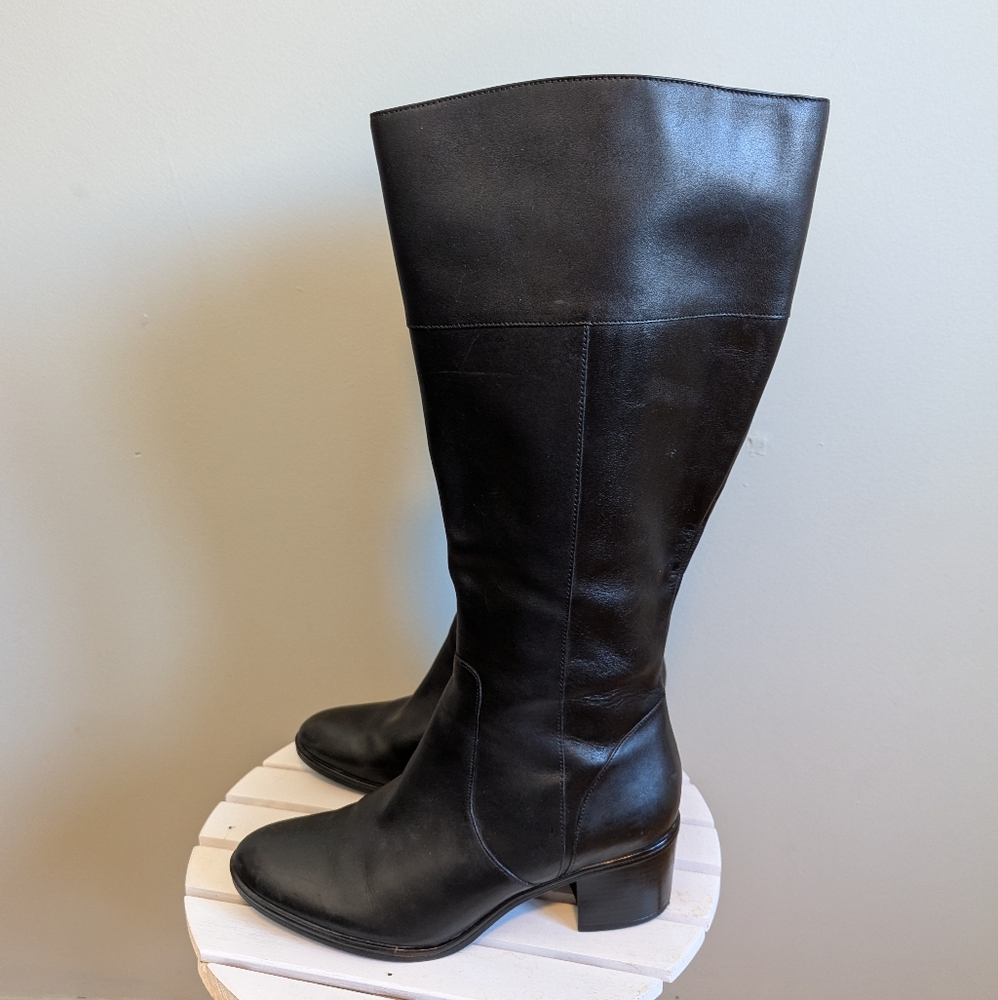 Naturalizer Black Leather Riding Boots, Size 9WW